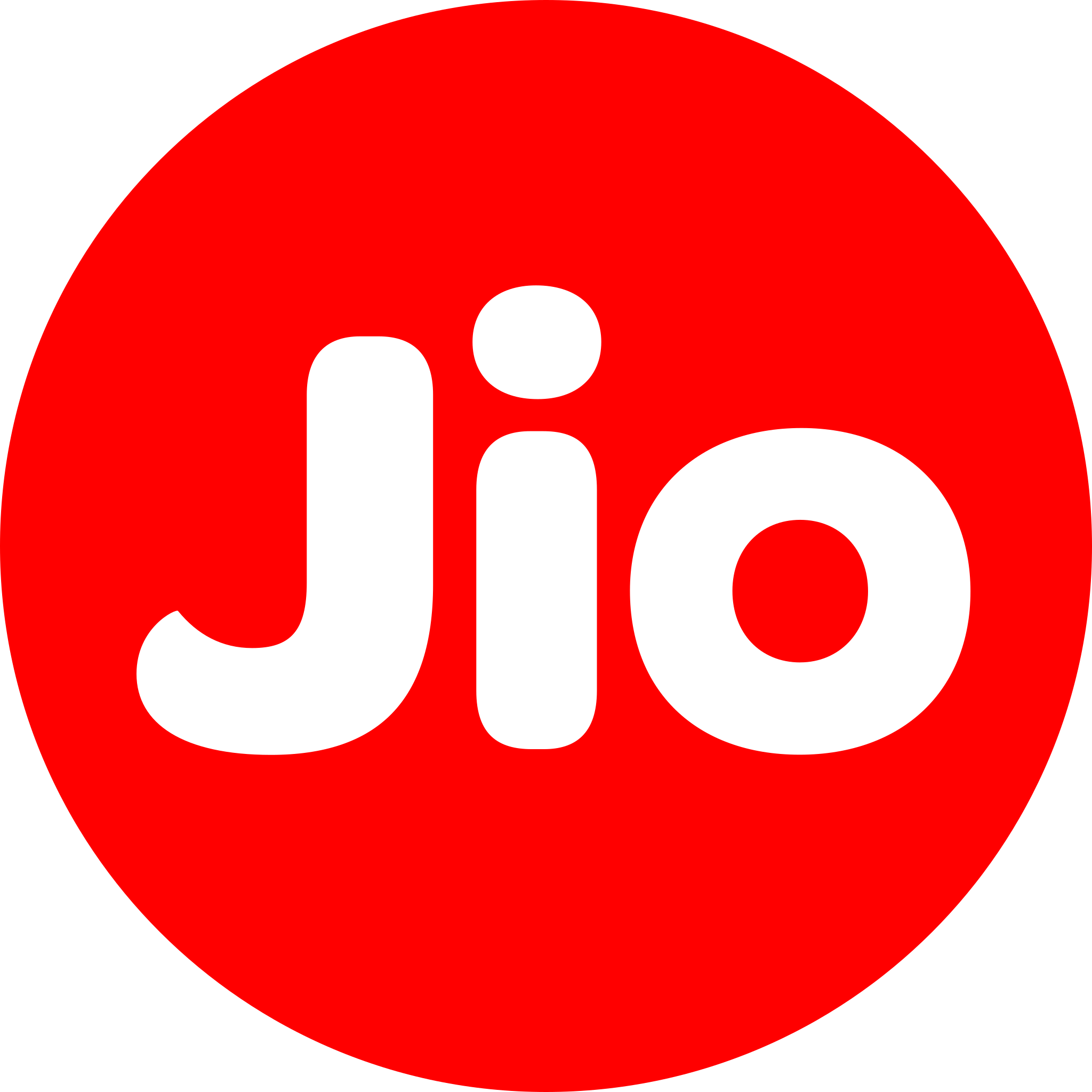 Jio logo in blue and red colors with a circular design, representing the Jio mobile network operator, displayed in a clean and modern interface